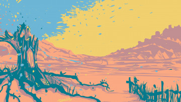 Картинка векторная+графика природа+ nature дерево забор горы