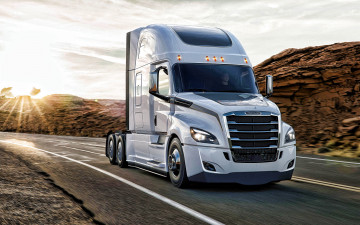 Картинка автомобили freightliner cascadia 2021 вид спереди экстерьер новый белый американские грузовики