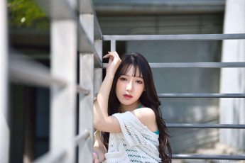 обоя девушки, zhengmei bibi, шатенка, топ, сетка, ограда