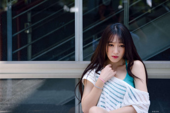 обоя девушки, zhengmei bibi, шатенка, топ, сетка, окна