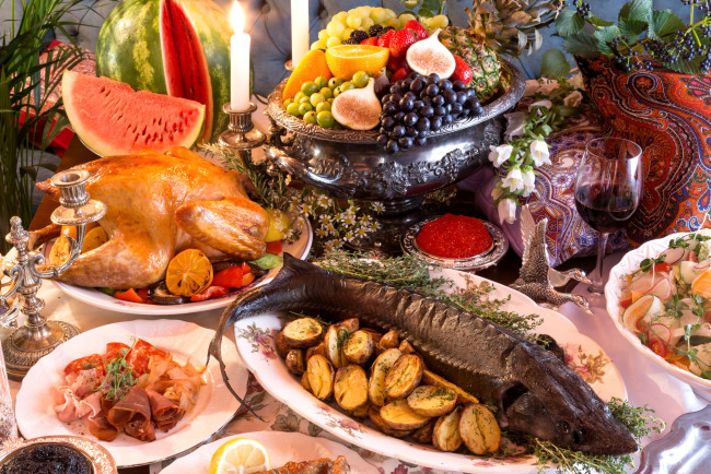 Обои картинки фото еда, натюрморт, сервировка, рыба, блюда