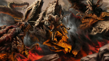 Картинка фэнтези люди воин драконы