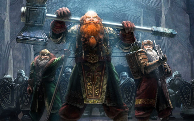 Обои картинки фото видео игры, the lord of the rings,  the battle for middle earth ii, гномы, оружие, хирд, щиты