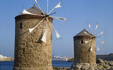 Картинка разное мельницы ветряк небо море пейзаж