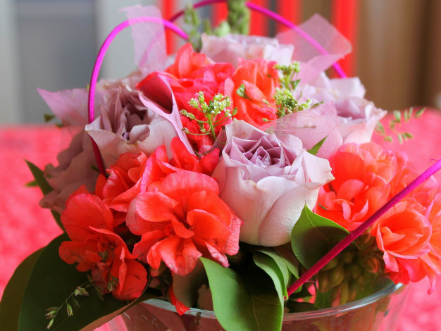 Обои картинки фото цветы, букеты, композиции, розы, герань