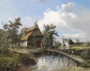 Картинка рисованные живопись schmiede am bach 1881 carl georg kоster