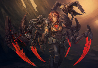 Картинка фэнтези роботы +киборги +механизмы киборг девушка птица ворон скалы