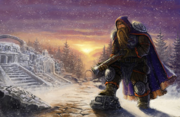 Картинка фэнтези люди доспехи воин гном оружие развалины