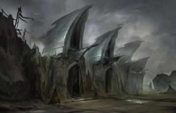 Картинка фэнтези иные+миры +иные+времена иной мир входы горы скалы