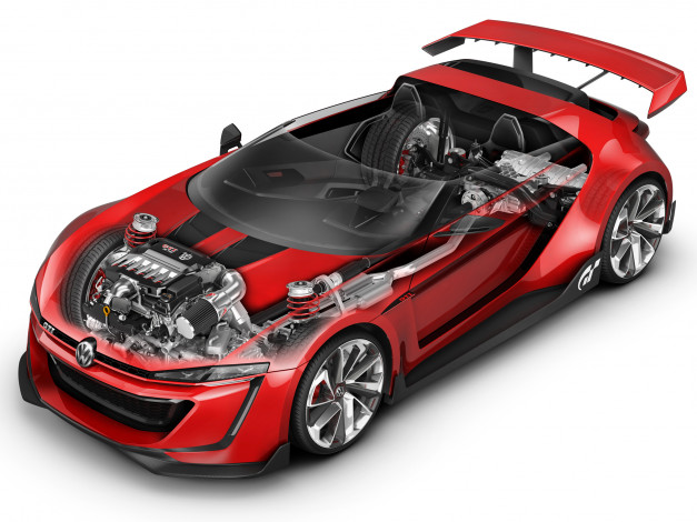 Обои картинки фото автомобили, 3д, volkswagen, gti, roadster, vision, gran, turismo, 2014, красный