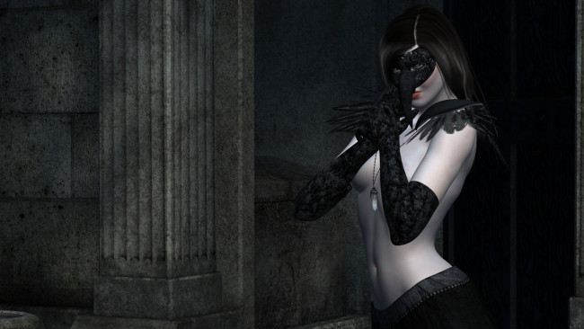 Обои картинки фото 3д графика, people , люди, взгляд, девушка, маска