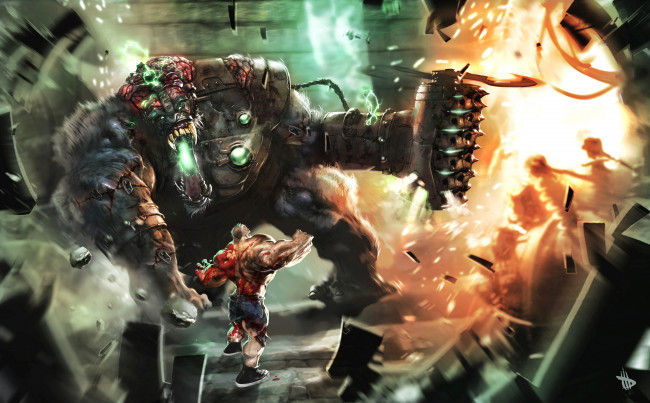 Обои картинки фото dave wilkins, фэнтези, существа, существо, монстр, мужчина, силач, схватка