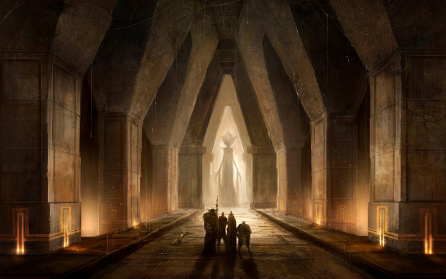 Обои картинки фото dragon age ii, фэнтези, люди, храм, зал, существа, монстр