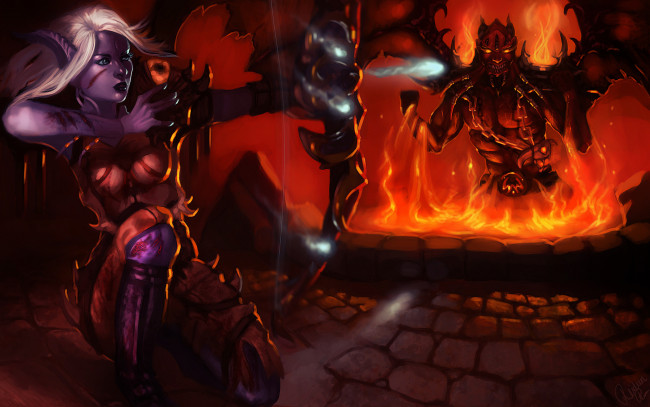 Обои картинки фото фэнтези, демоны, колдунья, девушка, демон, лук, магия