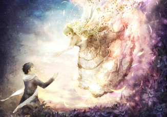 Картинка аниме unknown +другое zhang-xiao-bo арт парень девушка романтика любовь цветы