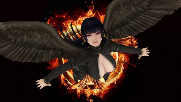 Картинка 3д+графика существа+ creatures девушка взгляд фон крылья огонь