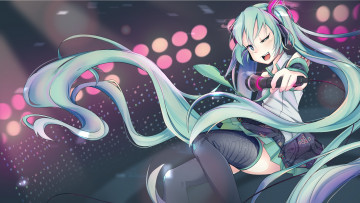 Картинка аниме vocaloid hatsune miku tiri арт девочка микрофон