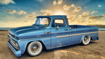 обоя автомобили, 3д, облака, фон, chevrolet, 1965г