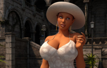 Картинка 3д+графика люди+ people фон шляпа взгляд девушка