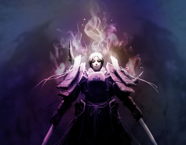 Обои картинки фото аниме, оружие,  техника,  технологии, парень, мечи, самурай, аура, арт