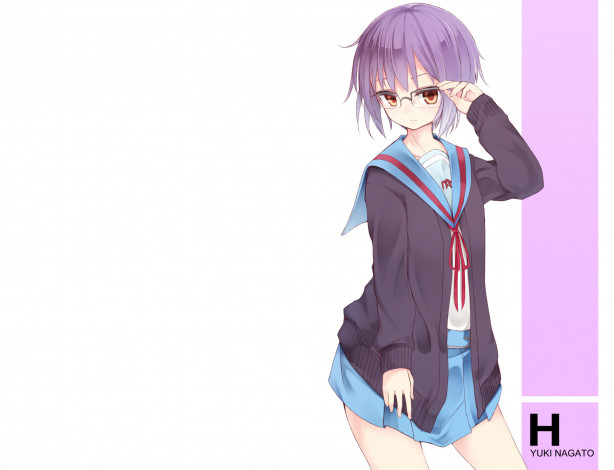 Обои картинки фото аниме, the melancholy of haruhi suzumiya, nagato, yuki, suzumiya, haruhi, no, yuutsu, haegiwa, девушка