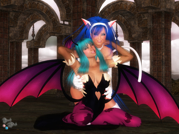 Обои картинки фото 3д графика, существа , creatures, демоны, фон, взгляд, девушки