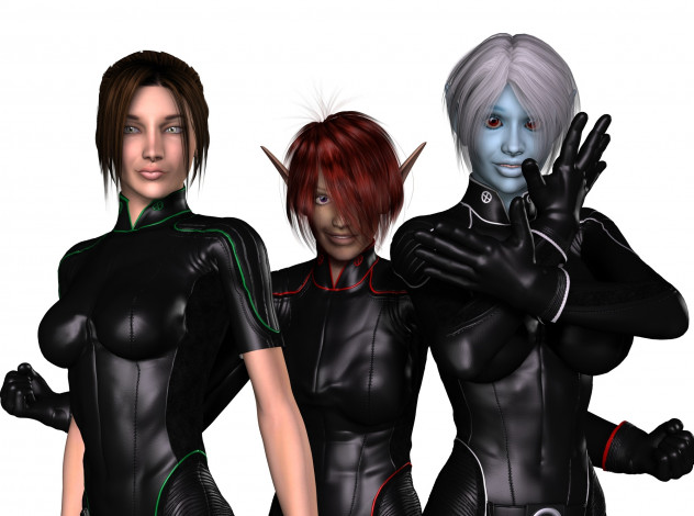 Обои картинки фото 3д графика, эльфы , elves, эльфийки, взгляд, фон