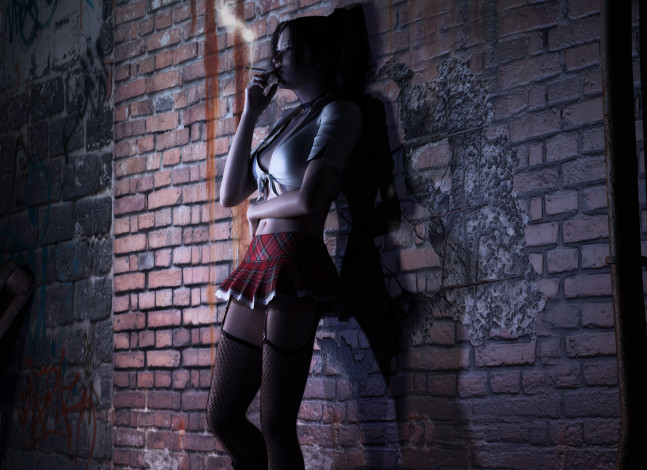 Обои картинки фото 3д графика, люди , people, девушка, взгляд, фон, сигарета