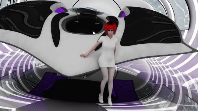 Обои картинки фото 3д графика, фантазия , fantasy, девушка, взгляд, фон, рыжая