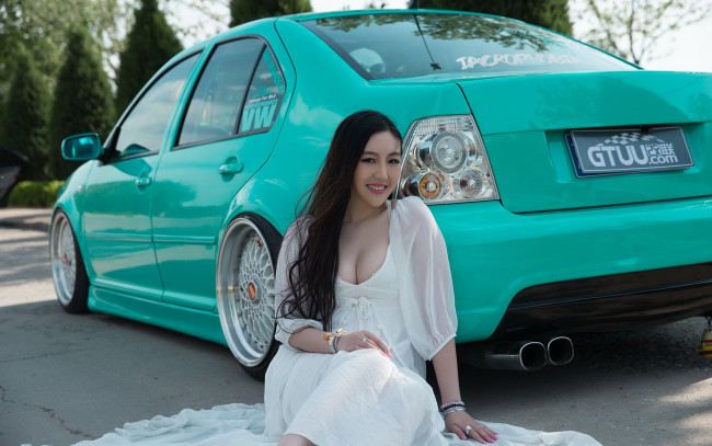 Обои картинки фото автомобили, -авто с девушками, азиатка, автомобиль, фон, взгляд, девушка