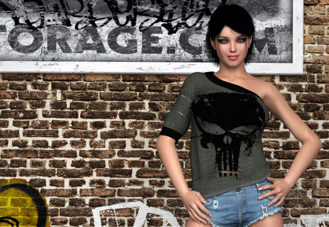 Обои картинки фото 3д графика, люди , people, девушка, взгляд, фон, шорты