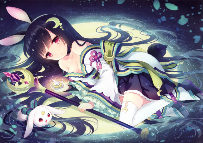 Обои картинки фото ohimesama navigation, аниме, животные,  существа, wasabi, sekai, kaguyama, hime, кролик, ohimesama, navigation, девушка, арт