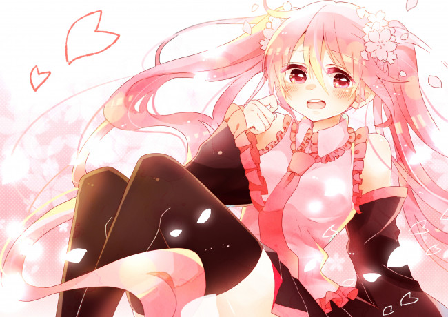 Обои картинки фото аниме, vocaloid, hatsune, miku, sakura, девочка