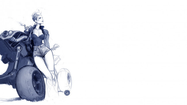 Обои картинки фото рисованное, комиксы, девушка, фон, сигарета