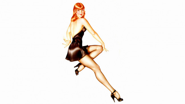 Обои картинки фото рисованное, люди, взгляд, фон, девушка, рыжая, улыбка