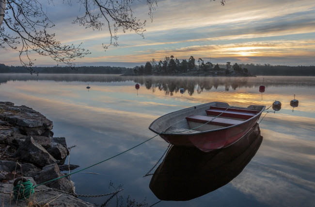 Обои картинки фото корабли, лодки,  шлюпки, заря, река