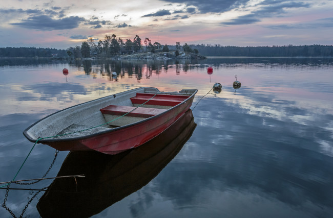 Обои картинки фото корабли, лодки,  шлюпки, заря, река