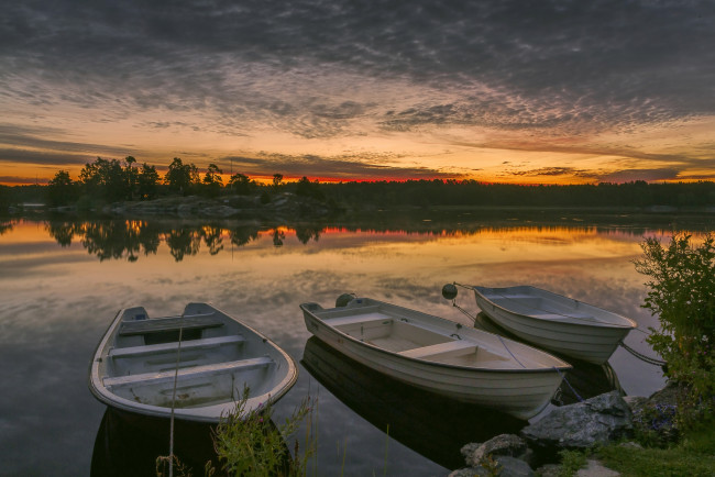 Обои картинки фото корабли, лодки,  шлюпки, заря, река