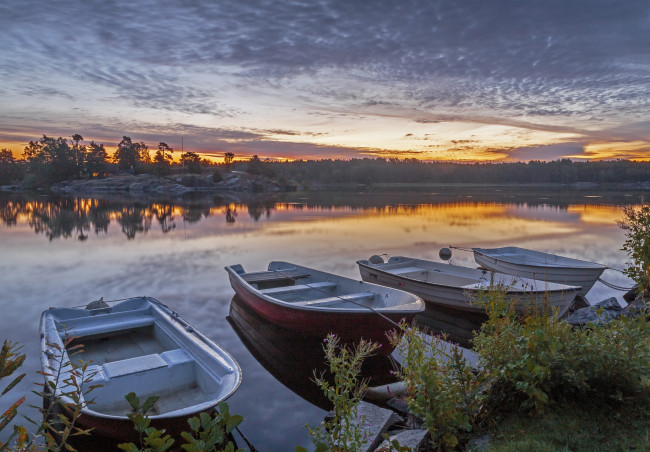 Обои картинки фото корабли, лодки,  шлюпки, река, заря