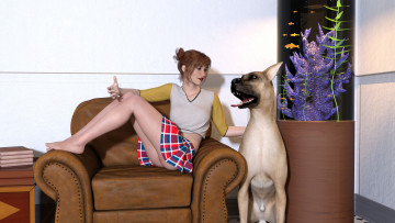 Картинка 3д+графика люди+и+животные+ people+and+animals фон взгляд девушка