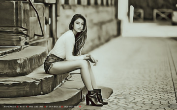 Картинка календари компьютерный+дизайн камень плитка ступени девушка сапоги