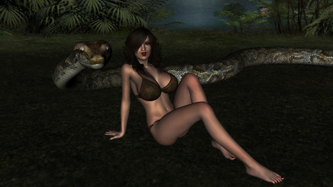 Обои картинки фото 3д графика, фракталы , fractal, змея, фон, взгляд, девушка