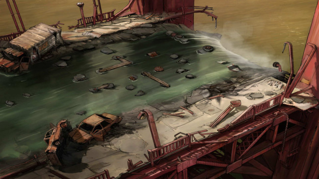 Обои картинки фото видео игры, a new beginning, водопад, машины, камни, мост, поток, мусор