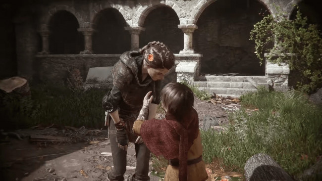 Обои картинки фото видео игры, a plague tale,  innocence, девушка, развалины, мальчик