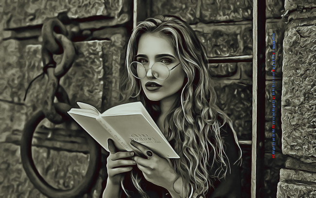 Обои картинки фото календари, компьютерный дизайн, книга, очки, девушка