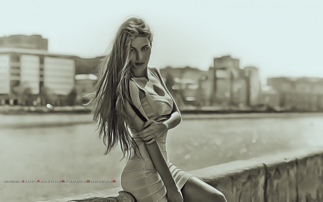 Обои картинки фото календари, компьютерный дизайн, улица, город, взгляд, девушка