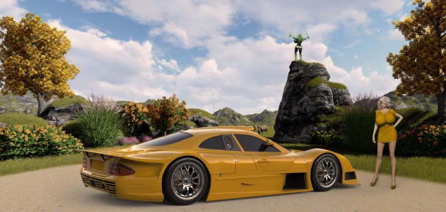 Обои картинки фото 3д графика, люди-авто, мото , people- car ,  moto, девушка, фон, автомобиль