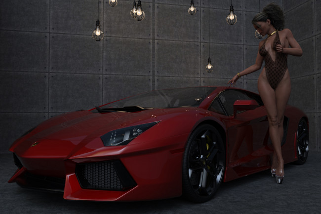 Обои картинки фото 3д графика, люди-авто, мото , people- car ,  moto, девушка, фон, автомобиль