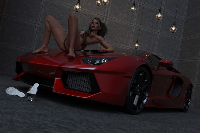 Обои картинки фото 3д графика, люди-авто, мото , people- car ,  moto, девушка, фон, автомобиль