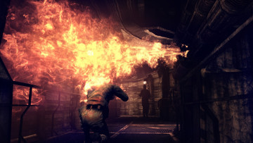 Картинка видео+игры afterfall +insanity здание люди огонь